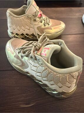 Puma Kids Gold Sneakers with Pink Accents
